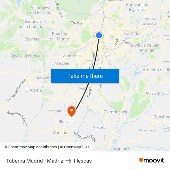 Taberna Madrid - Madriz to Illescas map