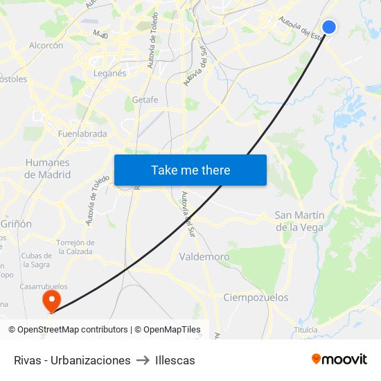 Rivas - Urbanizaciones to Illescas map