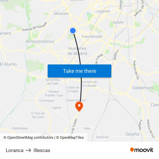 Loranca to Illescas map