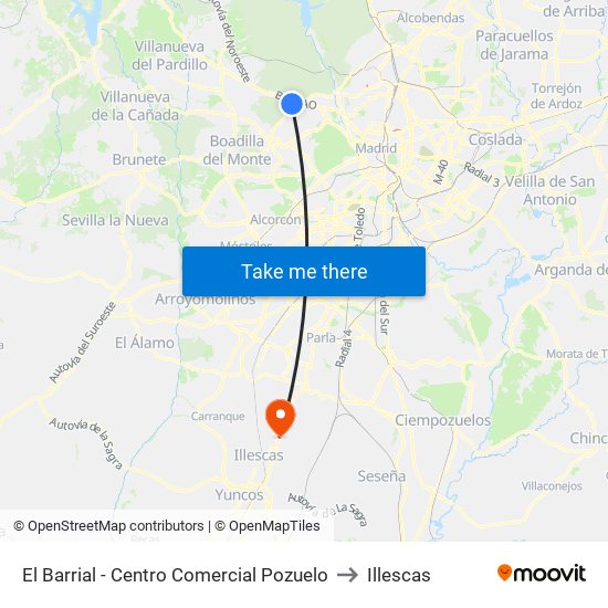 El Barrial - Centro Comercial Pozuelo to Illescas map