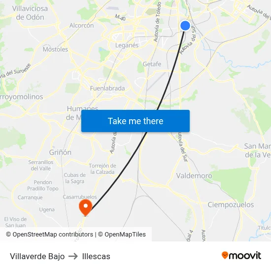 Villaverde Bajo to Illescas map