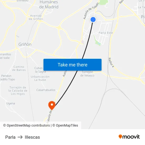Parla to Illescas map