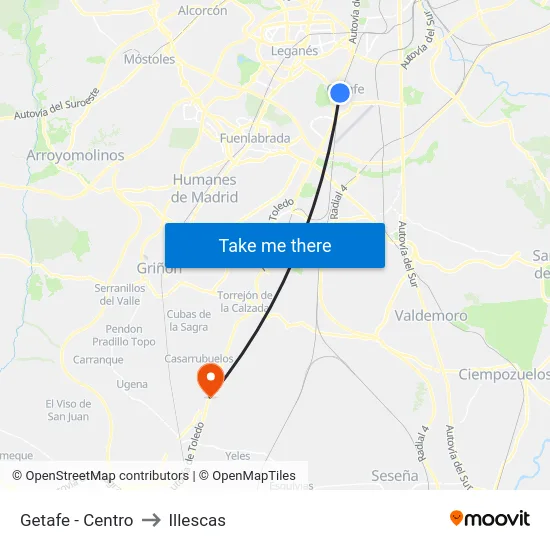 Getafe - Centro to Illescas map