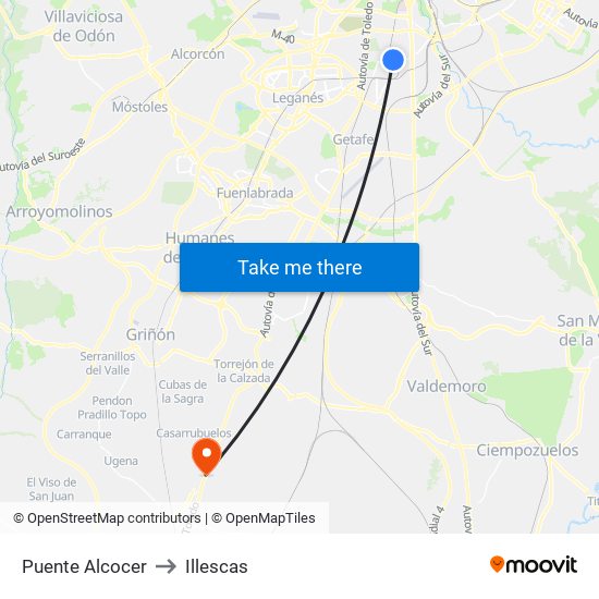Puente Alcocer to Illescas map