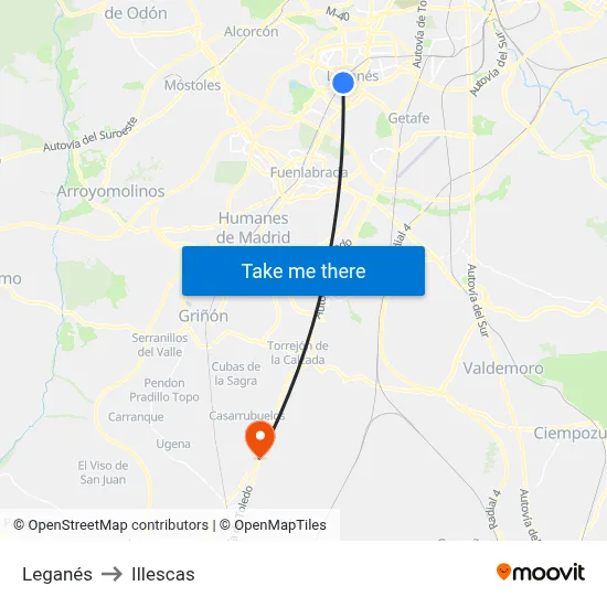 Leganés to Illescas map