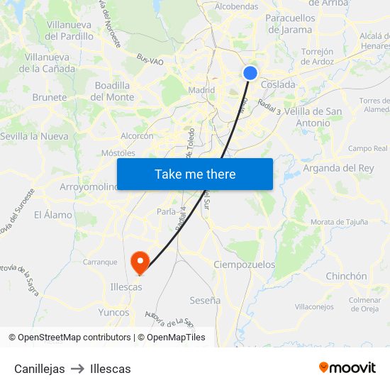 Canillejas to Illescas map