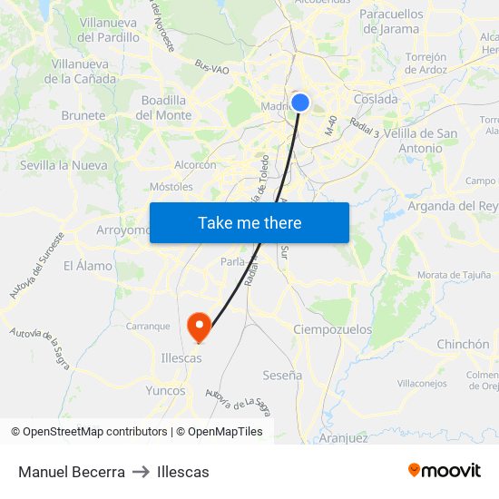 Manuel Becerra to Illescas map