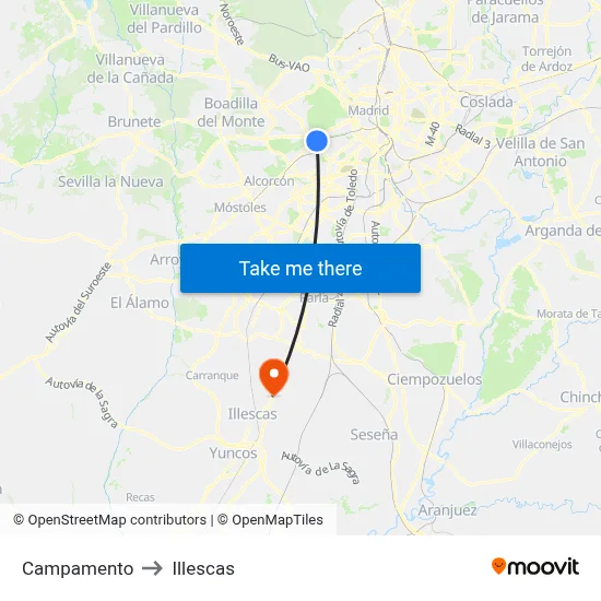 Campamento to Illescas map