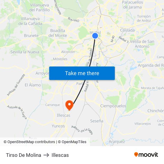 Tirso De Molina to Illescas map