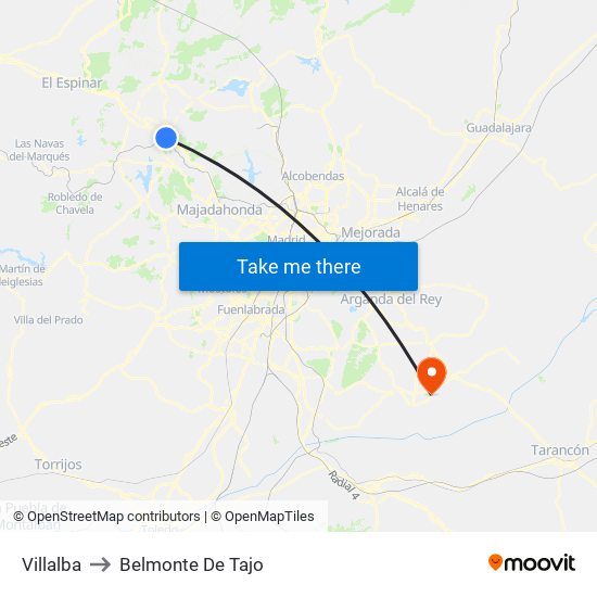 Villalba to Belmonte De Tajo map