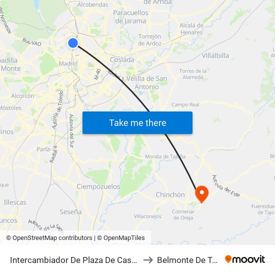 Intercambiador De Plaza De Castilla to Belmonte De Tajo map