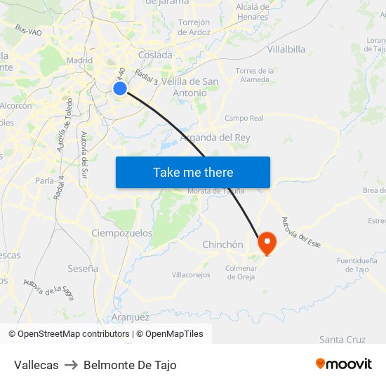 Vallecas to Belmonte De Tajo map