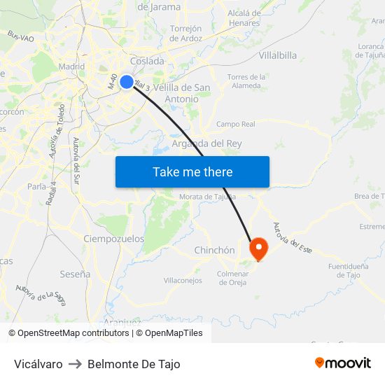 Vicálvaro to Belmonte De Tajo map