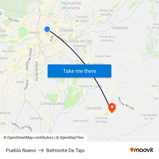 Pueblo Nuevo to Belmonte De Tajo map