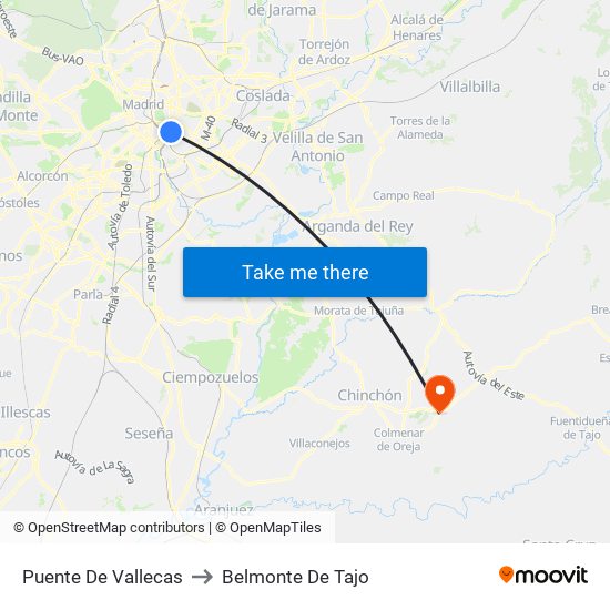 Puente De Vallecas to Belmonte De Tajo map