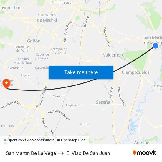 San Martín De La Vega to El Viso De San Juan map