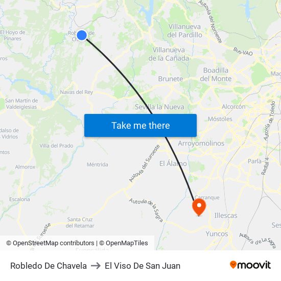 Robledo De Chavela to El Viso De San Juan map