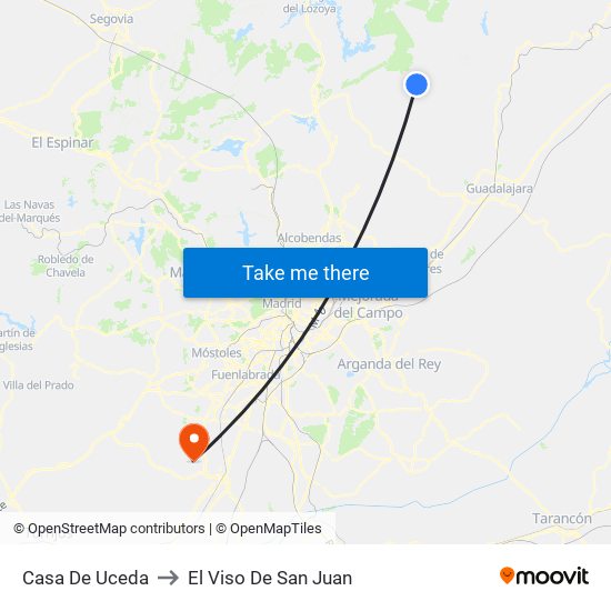 Casa De Uceda to El Viso De San Juan map