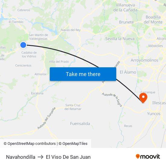 Navahondilla to El Viso De San Juan map