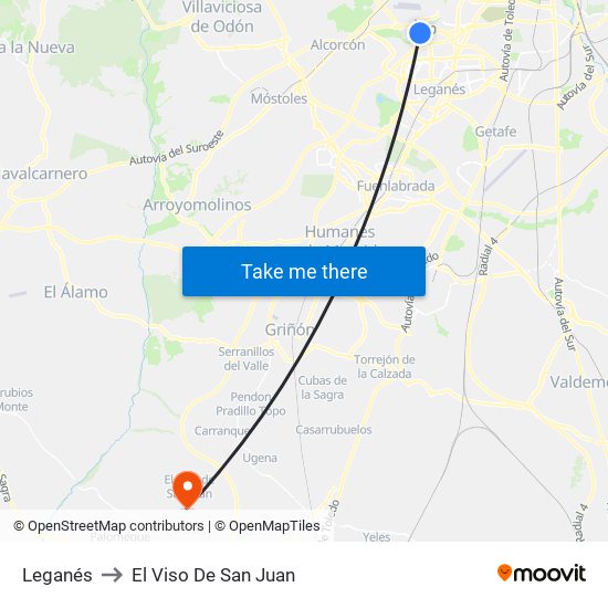 Leganés to El Viso De San Juan map