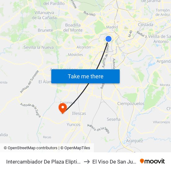 Intercambiador De Plaza Elíptica to El Viso De San Juan map