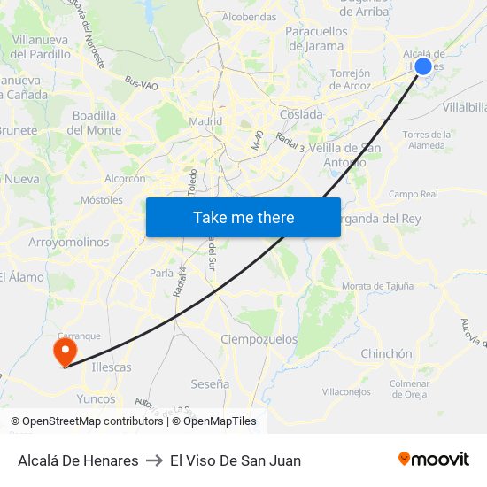 Alcalá De Henares to El Viso De San Juan map