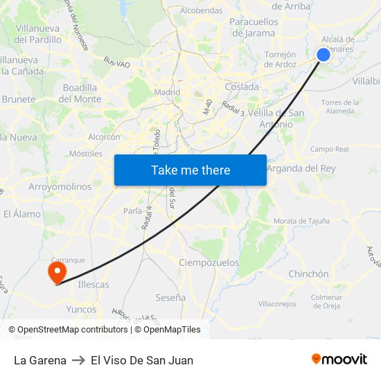 La Garena to El Viso De San Juan map