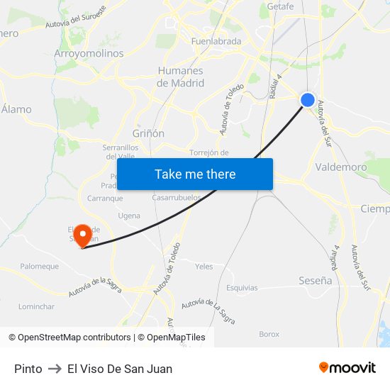 Pinto to El Viso De San Juan map
