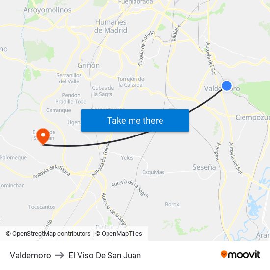 Valdemoro to El Viso De San Juan map