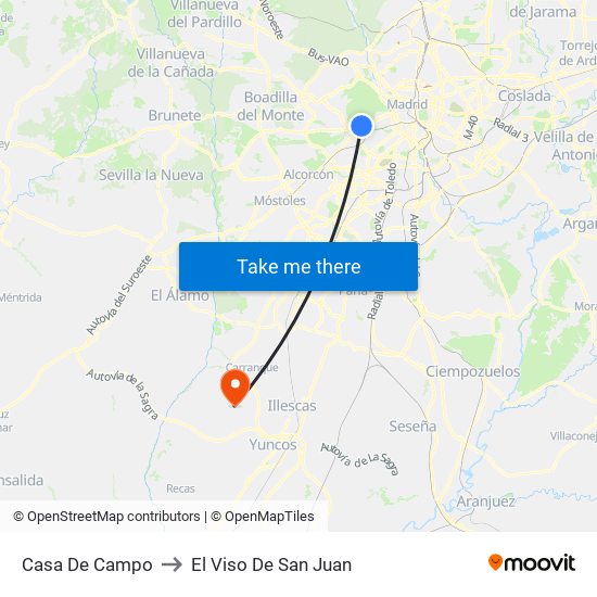 Casa De Campo to El Viso De San Juan map