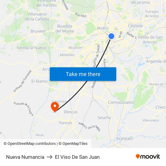 Nueva Numancia to El Viso De San Juan map