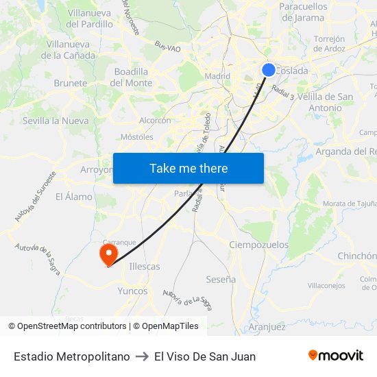 Estadio Metropolitano to El Viso De San Juan map