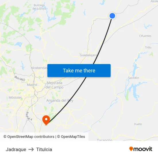 Jadraque to Titulcia map