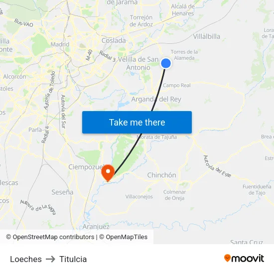 Loeches to Titulcia map