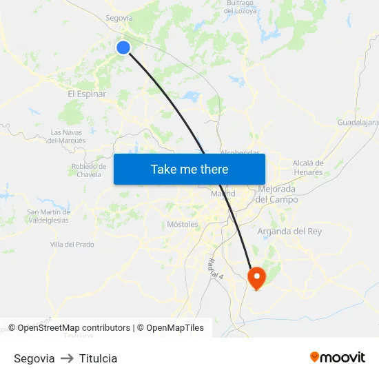 Segovia to Titulcia map