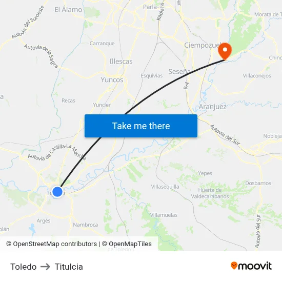 Toledo to Titulcia map