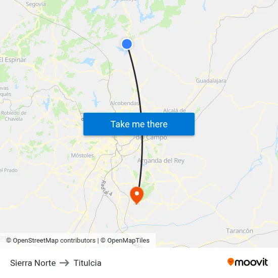Sierra Norte to Titulcia map