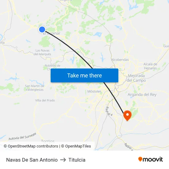 Navas De San Antonio to Titulcia map
