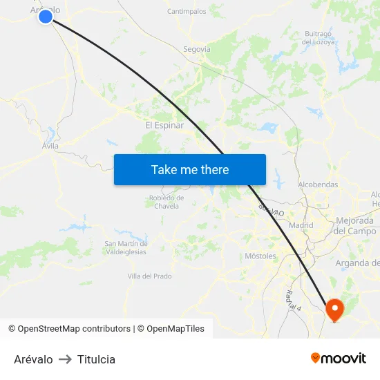 Arévalo to Titulcia map