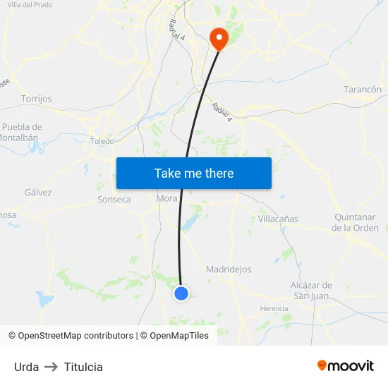 Urda to Titulcia map