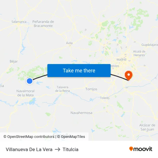 Villanueva De La Vera to Titulcia map