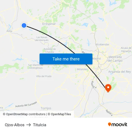 Ojos-Albos to Titulcia map