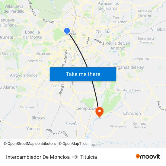 Intercambiador De Moncloa to Titulcia map