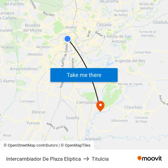 Intercambiador De Plaza Elíptica to Titulcia map