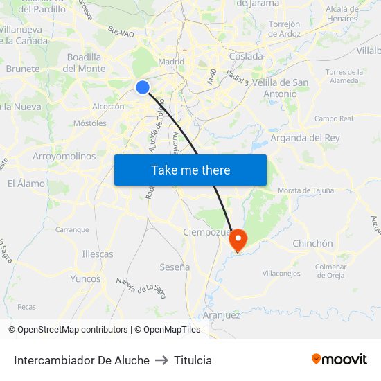 Intercambiador De Aluche to Titulcia map