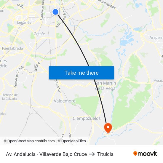Av. Andalucía - Villaverde Bajo Cruce to Titulcia map