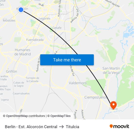 Berlín - Est. Alcorcón Central to Titulcia map