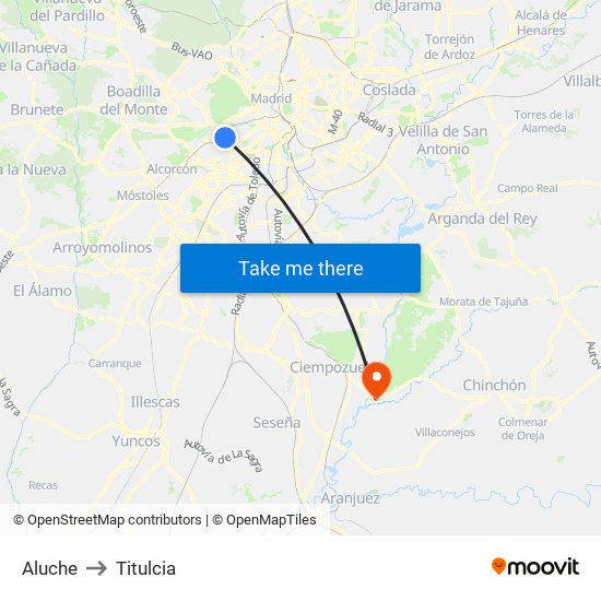 Aluche to Titulcia map