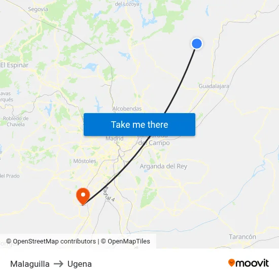 Malaguilla to Ugena map