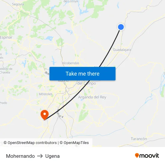 Mohernando to Ugena map